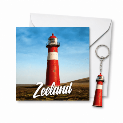 Kaart Vuurtoren Westkapelle Laag met sleutelhanger (uitverkoop)