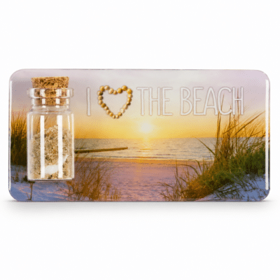 Magneet met flesje zand I love the Beach